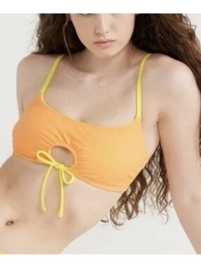 NO BOUNDARIES REVERSIBLE JRS SUZE S HOT LEMON & MELON Cutout Tie-Swim Top NWOT